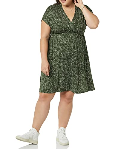 Amazon Essentials Damen Surplice-Kleid (Erhältlich in Übergröße), Olivgrün Punkte, L von Amazon Essentials