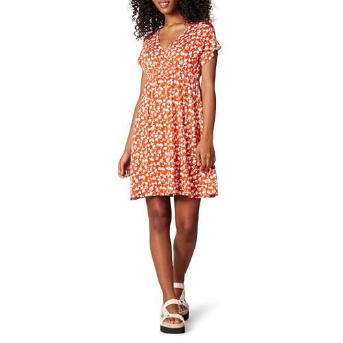 Amazon Essentials Damen Surplice-Kleid (Erhältlich in Übergröße), Rot Blumenaufdruck, S von Amazon Essentials