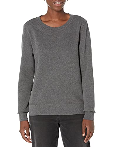 Amazon Essentials Damen Sweatshirt Aus French Terry Fleece Mit Rundhalsausschnitt (In Übergröße Erhältlich), Dunkelgrau Meliert, M von Amazon Essentials
