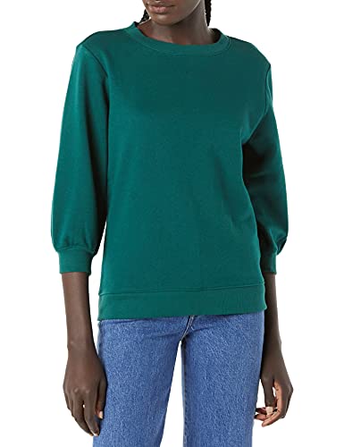 Amazon Essentials Damen French-Terry-Fleece-Sweatshirt Mit Rundhalsausschnitt Und Ärmeldetail, Dunkelgrün, XL von Amazon Essentials