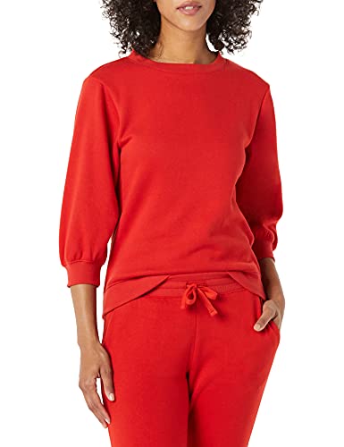 Amazon Essentials Damen French-Terry-Fleece-Sweatshirt Mit Rundhalsausschnitt Und Ärmeldetail, Rot, XL von Amazon Essentials