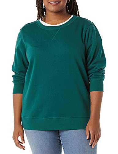Amazon Essentials Damen Fleece-Sweatshirt mit Rundhalsausschnitt (in Übergröße erhältlich), Dunkelgrün, S von Amazon Essentials