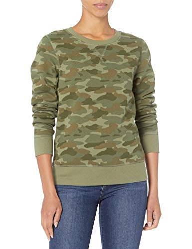 Amazon Essentials Damen Sweatshirt aus French-Terry-Fleece mit Rundhalsausschnitt (Erhältlich in Übergröße), Grün Tarnmuster, XL von Amazon Essentials