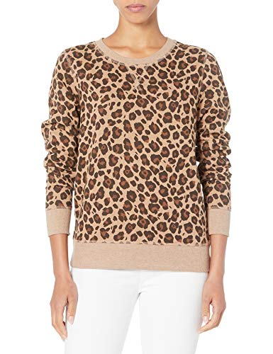 Amazon Essentials Damen Sweatshirt aus French-Terry-Fleece mit Rundhalsausschnitt (Erhältlich in Übergröße), Kamelbraun Leopardenmuster, L von Amazon Essentials