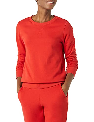 Amazon Essentials Damen Sweatshirt Aus French Terry Fleece Mit Rundhalsausschnitt (In Übergröße Erhältlich), Rot, M von Amazon Essentials