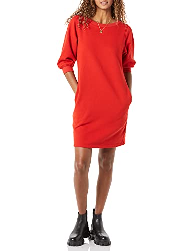 Amazon Essentials Damen Sweatshirtkleid mit Fleece-Blousonärmeln und U-Boot-Ausschnitt (in Übergröße erhältlich), Rot, M von Amazon Essentials