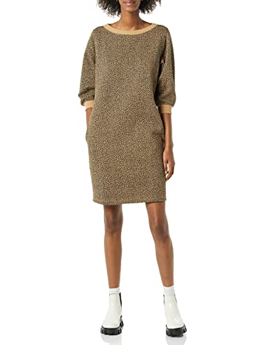 Amazon Essentials Damen Sweatshirtkleid mit Fleece-Blousonärmeln und U-Boot-Ausschnitt (in Übergröße erhältlich), Kamelbraun Gepard, L von Amazon Essentials