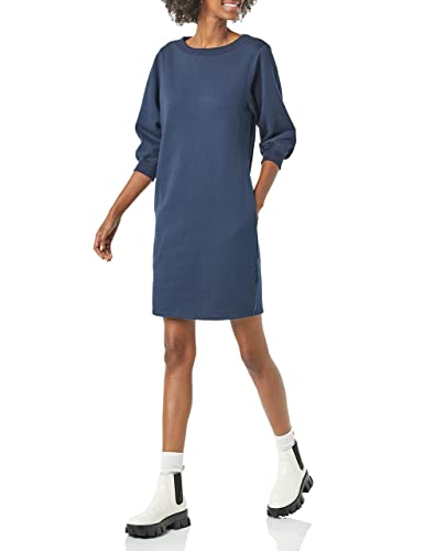 Amazon Essentials Damen Sweatshirtkleid mit Fleece-Blousonärmeln und U-Boot-Ausschnitt (in Übergröße erhältlich), Marineblau, XL von Amazon Essentials