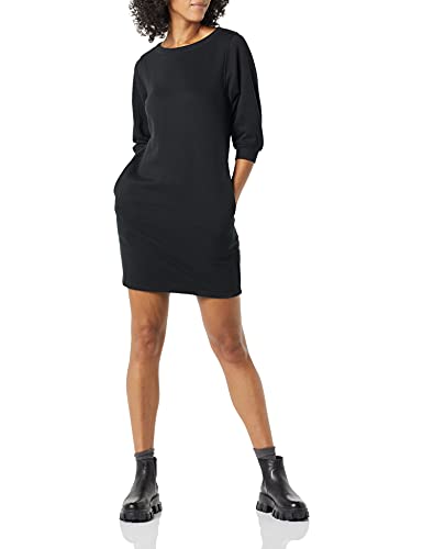 Amazon Essentials Damen Sweatshirtkleid mit Fleece-Blousonärmeln und U-Boot-Ausschnitt (in Übergröße erhältlich), Schwarz, XS von Amazon Essentials