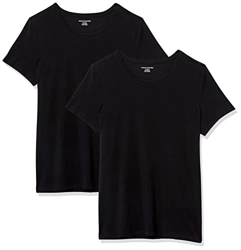 Amazon Essentials Damen T-Shirt mit kurzen Ärmeln und Rundhalsausschnitt in normaler Passform, 2er-Pack, Schwarz, XXL von Amazon Essentials