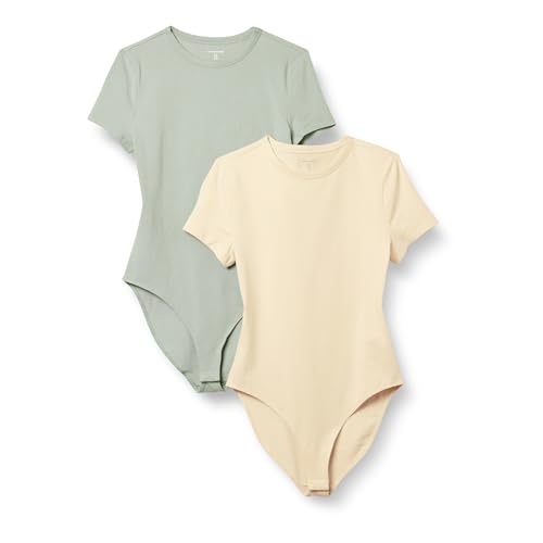 Amazon Essentials Damen T-Shirt-Body aus elastischem Baumwolljersey mit schmaler Passform, 2er-Pack, Beige/Helles Salbeigrün, M Amazon Essentials Damen T-Shirt-Body aus elastischem Baumwolljersey mit schmaler Passform, 2er-Pack, Beige/Helles Salbeigrün, M von Amazon Essentials