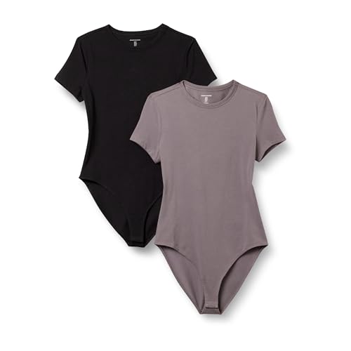Amazon Essentials Damen T-Shirt-Body aus elastischem Baumwolljersey mit schmaler Passform, 2er-Pack, Grau/Schwarz, M von Amazon Essentials