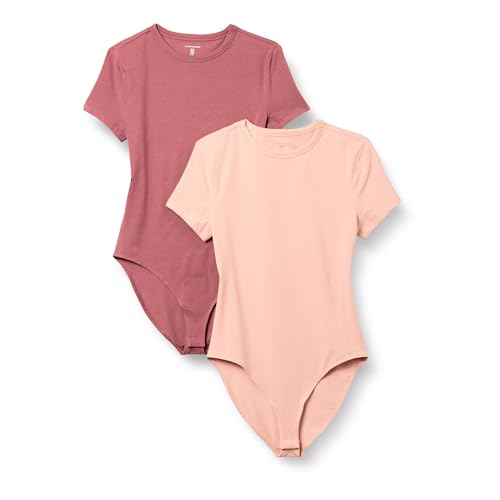 Amazon Essentials Damen T-Shirt-Body aus elastischem Baumwolljersey mit schmaler Passform, 2er-Pack, Pflaume/Staubrosé, S von Amazon Essentials