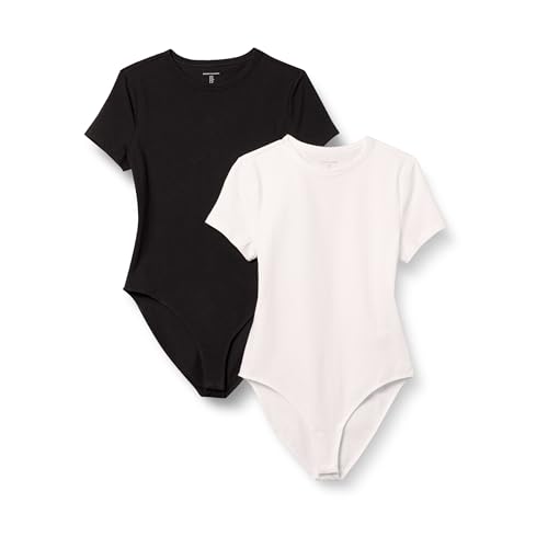 Amazon Essentials Damen T-Shirt-Body aus elastischem Baumwolljersey mit schmaler Passform, 2er-Pack, Schwarz/Weiß, L von Amazon Essentials