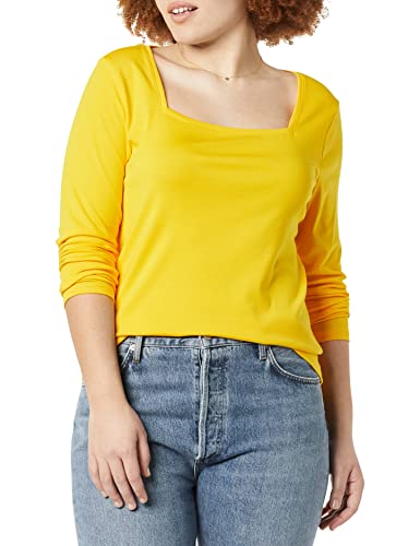 Amazon Essentials Damen T-Shirt Mit Langen Ärmeln Und Eckigem Ausschnitt Mit Schmaler Passform, Goldgelb, M von Amazon Essentials