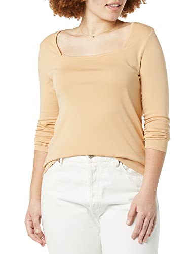 Amazon Essentials Damen T-Shirt Mit Langen Ärmeln Und Eckigem Ausschnitt Mit Schmaler Passform, Helles Kamelbraun, M von Amazon Essentials