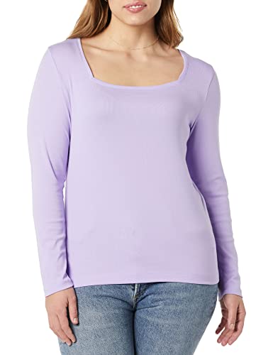 Amazon Essentials Damen T-Shirt Mit Langen Ärmeln Und Eckigem Ausschnitt Mit Schmaler Passform, Lavendel, XL von Amazon Essentials