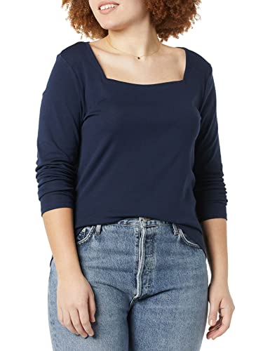 Amazon Essentials Damen T-Shirt Mit Langen Ärmeln Und Eckigem Ausschnitt Mit Schmaler Passform, Marineblau, XL von Amazon Essentials