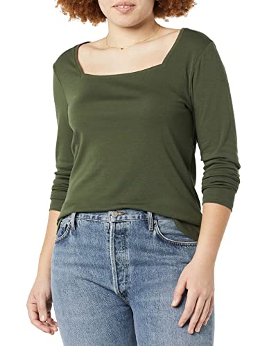 Amazon Essentials Damen T-Shirt Mit Langen Ärmeln Und Eckigem Ausschnitt Mit Schmaler Passform, Olivgrün, XS Amazon Essentials Damen T-Shirt Mit Langen Ärmeln Und Eckigem Ausschnitt Mit Schmaler Passform, Olivgrün, XS von Amazon Essentials
