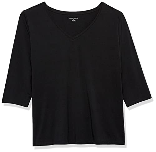 Amazon Essentials Damen T-Shirt Mit V-Ausschnitt Und 3/4-Ärmeln, Klassischer Schnitt (Erhältlich In Übergröße), 2er-Pack, Schwarz, XXL Große Größen von Amazon Essentials