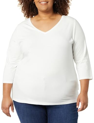 Amazon Essentials Damen Regular-Fit-T-Shirt 3/4-Ärmeln V-Ausschnitt (In Übergröße Erhältlich), Weiß, XXL von Amazon Essentials