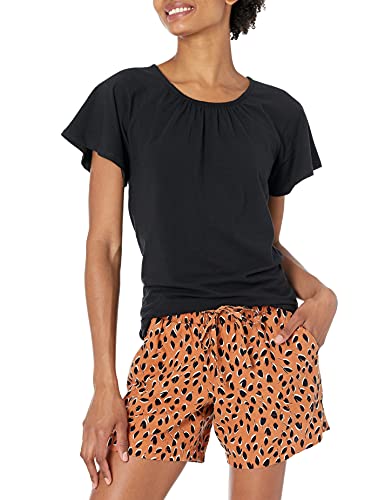 Amazon Essentials Damen Regular-Fit T-Shirt Kapärmel Offener Rundhalsausschnitt, Schwarz, XXL von Amazon Essentials