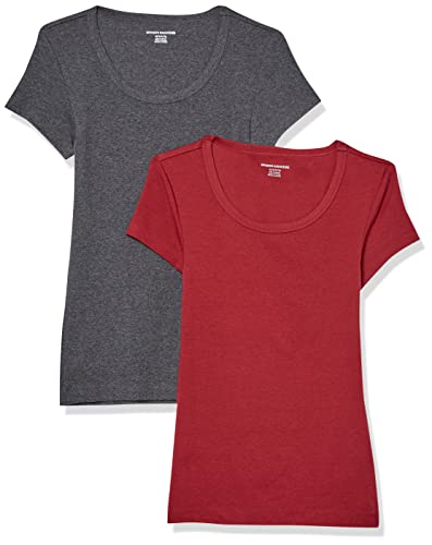 Amazon Essentials Damen T-Shirt mit Flügelärmeln und U-Ausschnitt in schmaler Passform, 2er-Pack, Burgunderrot/Dunkelgrau Meliert, S von Amazon Essentials