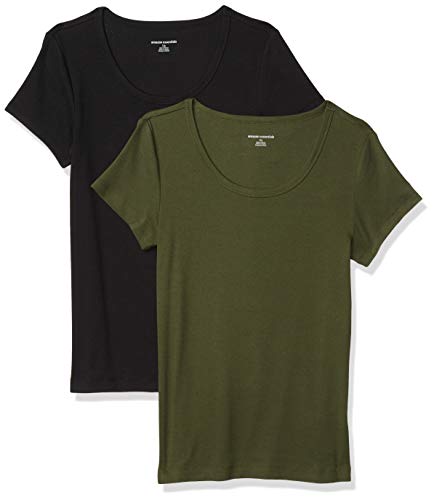 Amazon Essentials Damen T-Shirt mit Flügelärmeln und U-Ausschnitt in schmaler Passform, 2er-Pack, Dunkles Olivgrün/Schwarz, XS Amazon Essentials Damen T-Shirt mit Flügelärmeln und U-Ausschnitt in schmaler Passform, 2er-Pack, Dunkles Olivgrün/Schwarz, XS von Amazon Essentials