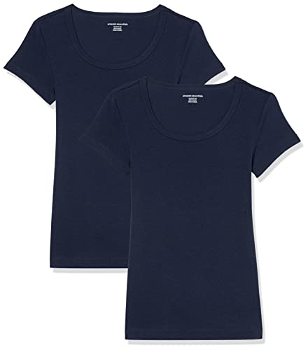 Amazon Essentials Damen T-Shirt mit Flügelärmeln und U-Ausschnitt in schmaler Passform, 2er-Pack, Marineblau, S von Amazon Essentials