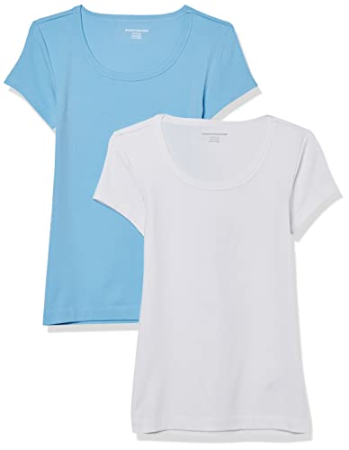 Amazon Essentials Damen T-Shirt mit Flügelärmeln und U-Ausschnitt in schmaler Passform, 2er-Pack, Weiß/Hellblau, XXL von Amazon Essentials