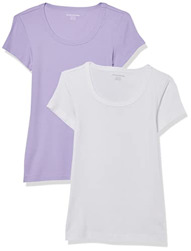 Amazon Essentials Damen T-Shirt mit Flügelärmeln und U-Ausschnitt in schmaler Passform, 2er-Pack, Weiß/Lavendel, XXL von Amazon Essentials