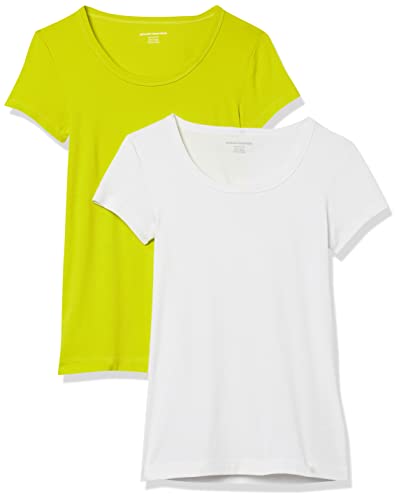 Amazon Essentials Damen T-Shirt mit Flügelärmeln und U-Ausschnitt in schmaler Passform, 2er-Pack, Weiß/Lindgrün, XXL von Amazon Essentials