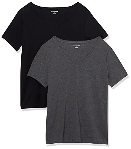 Amazon Essentials Damen T-Shirt mit V-Ausschnitt und kurzen Ärmeln in Übergröße, 2er-Pack, Dunkelgrau Meliert/Schwarz, XL Große Größen Amazon Essentials Damen T-Shirt mit V-Ausschnitt und kurzen Ärmeln in Übergröße, 2er-Pack, Dunkelgrau Meliert/Schwarz, XL Große Größen von Amazon Essentials
