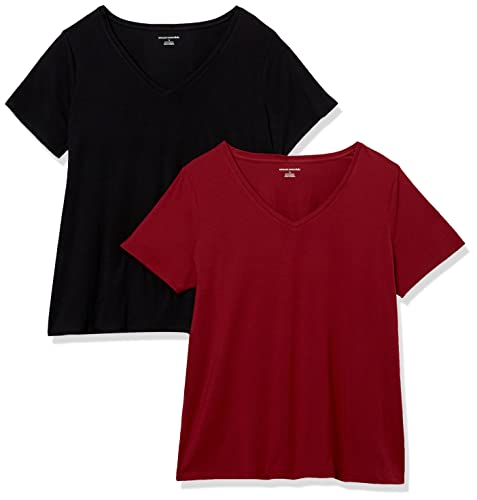 Amazon Essentials Damen T-Shirt mit V-Ausschnitt und kurzen Ärmeln in Übergröße, 2er-Pack, Schwarz/Burgunderrot, XXL Große Größen Amazon Essentials Damen T-Shirt mit V-Ausschnitt und kurzen Ärmeln in Übergröße, 2er-Pack, Schwarz/Burgunderrot, XXL Große Größen von Amazon Essentials