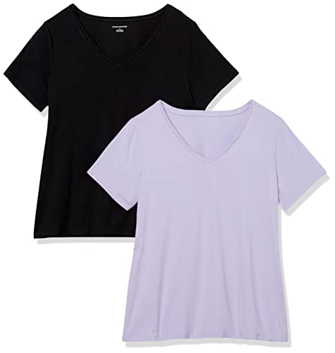 Amazon Essentials Damen T-Shirt mit V-Ausschnitt und kurzen Ärmeln in Übergröße, 2er-Pack, Schwarz/Lavendel, XXL Große Größen Amazon Essentials Damen T-Shirt mit V-Ausschnitt und kurzen Ärmeln in Übergröße, 2er-Pack, Schwarz/Lavendel, XXL Große Größen von Amazon Essentials