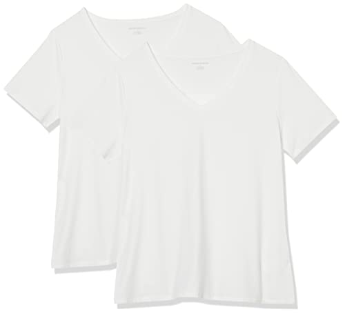 Amazon Essentials Damen T-Shirt mit V-Ausschnitt und kurzen Ärmeln in Übergröße, 2er-Pack, Weiß, 3XL Große Größen von Amazon Essentials