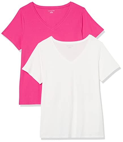 Amazon Essentials Damen T-Shirt mit V-Ausschnitt und kurzen Ärmeln in Übergröße, 2er-Pack, Weiß/Dunkelrosa, XXL Große Größen Amazon Essentials Damen T-Shirt mit V-Ausschnitt und kurzen Ärmeln in Übergröße, 2er-Pack, Weiß/Dunkelrosa, XXL Große Größen von Amazon Essentials