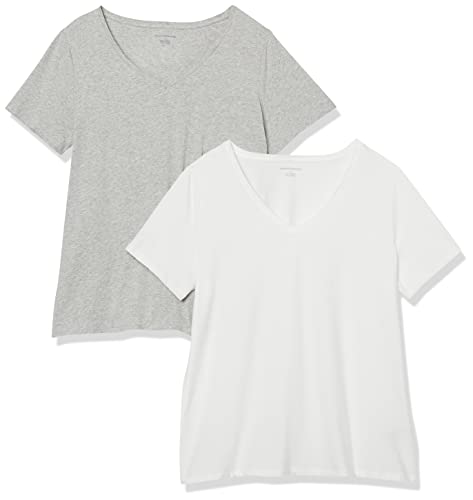 Amazon Essentials Damen T-Shirt mit V-Ausschnitt und kurzen Ärmeln in Übergröße, 2er-Pack, Weiß/Hellgrau Meliert, XXL Große Größen Amazon Essentials Damen T-Shirt mit V-Ausschnitt und kurzen Ärmeln in Übergröße, 2er-Pack, Weiß/Hellgrau Meliert, XXL Große Größen von Amazon Essentials