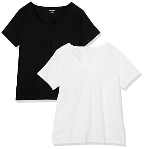 Amazon Essentials Damen T-Shirt mit V-Ausschnitt und kurzen Ärmeln in Übergröße, 2er-Pack, Weiß/Schwarz, 4XL Große Größen Amazon Essentials Damen T-Shirt mit V-Ausschnitt und kurzen Ärmeln in Übergröße, 2er-Pack, Weiß/Schwarz, 4XL Große Größen von Amazon Essentials
