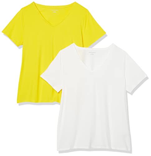 Amazon Essentials Damen T-Shirt mit V-Ausschnitt und kurzen Ärmeln in Übergröße, 2er-Pack, Weiß/Zitronengelb, 3XL Große Größen Amazon Essentials Damen T-Shirt mit V-Ausschnitt und kurzen Ärmeln in Übergröße, 2er-Pack, Weiß/Zitronengelb, 3XL Große Größen von Amazon Essentials