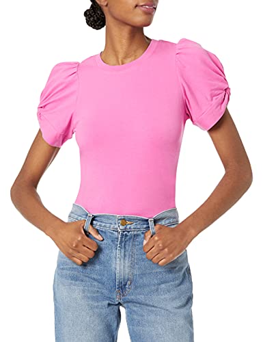 Amazon Essentials Damen T-Shirt mit gedrehten Ärmeln und Rundhalsausschnitt in klassischer Passform, Kräftiges Rosa, S von Amazon Essentials