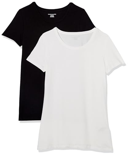 Amazon Essentials Damen T-Shirt mit kurzen Ärmeln und Rundhalsausschnitt in normaler Passform, 2er-Pack, Schwarz/Weiß, L Amazon Essentials Damen T-Shirt mit kurzen Ärmeln und Rundhalsausschnitt in normaler Passform, 2er-Pack, Schwarz/Weiß, L von Amazon Essentials