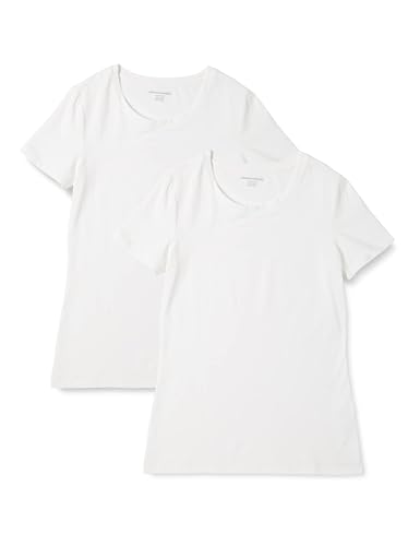 Amazon Essentials Damen T-Shirt mit kurzen Ärmeln und Rundhalsausschnitt in normaler Passform, 2er-Pack, Weiß, M von Amazon Essentials