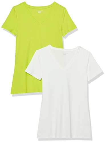 Amazon Essentials Damen T-Shirt mit kurzen Ärmeln und V-Ausschnitt in normaler Passform, 2er-Pack, Lindgrün/Weiß, XXL Amazon Essentials Damen T-Shirt mit kurzen Ärmeln und V-Ausschnitt in normaler Passform, 2er-Pack, Lindgrün/Weiß, XXL von Amazon Essentials