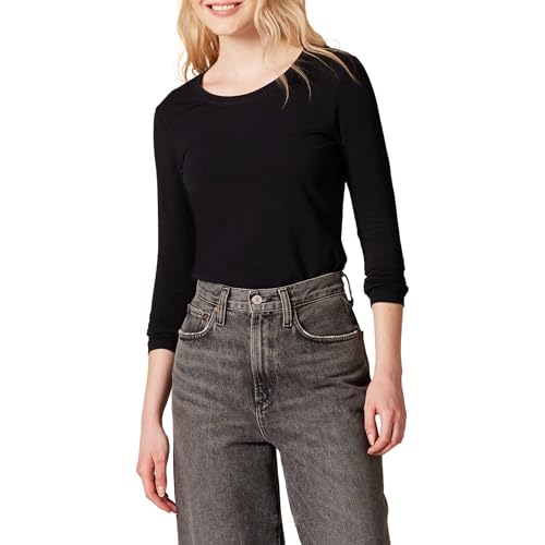 Amazon Essentials Damen Regular-Fit Langarm-T-Shirt Rundhalsausschnitt (In Übergröße Erhältlich), Schwarz, M von Amazon Essentials