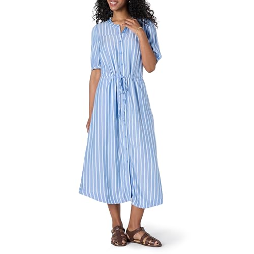 Amazon Essentials Damen Tailliertes A-Linien-Midikleid mit halblangen Ärmeln in lockerer Passform, Blau Weiß Bretonstreifen, M Amazon Essentials Damen Tailliertes A-Linien-Midikleid mit halblangen Ärmeln in lockerer Passform, Blau Weiß Bretonstreifen, M von Amazon Essentials