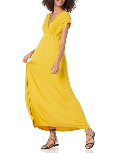 Amazon Essentials Damen Tailliertes Maxikleid (erhältlich in Übergröße), Dunkelgelb, M von Amazon Essentials