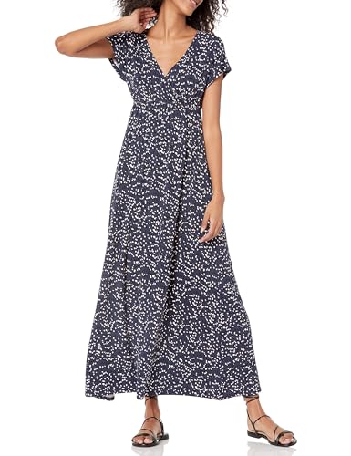 Amazon Essentials Damen Tailliertes Maxikleid (erhältlich in Übergröße), Marineblau Weiß Punkte, L von Amazon Essentials