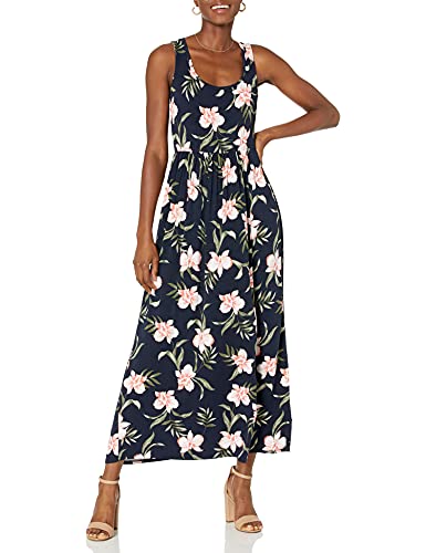Amazon Essentials Damen Tailliertes Tanktop-Maxikleid(erhältlich in Übergröße), Marineblau Tropisch, XL von Amazon Essentials