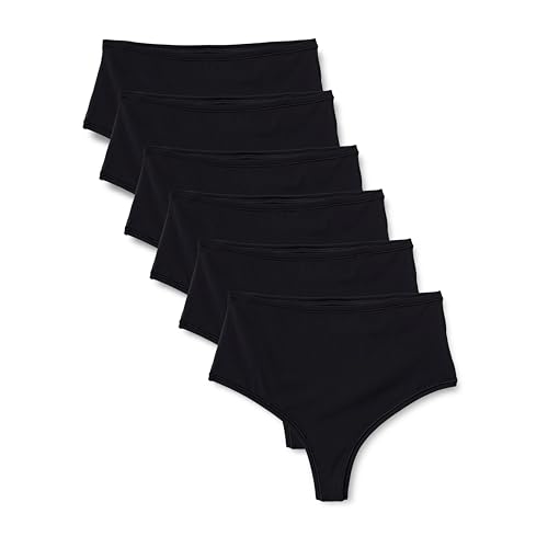 Amazon Essentials Damen Mikrofaser-Tanga (G-String & Hohe Taille), 6er-Pack, Schwarz, 38 von Amazon Essentials